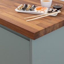 Solid Iroko Wood Worktops | 40mm Stave Wooden Kitchen Countertops Breakfast Bars