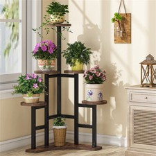 Corner Plant Stand Indoor 6 Tiered Plant Shelf Flower Stand Balcony Rustic Brown