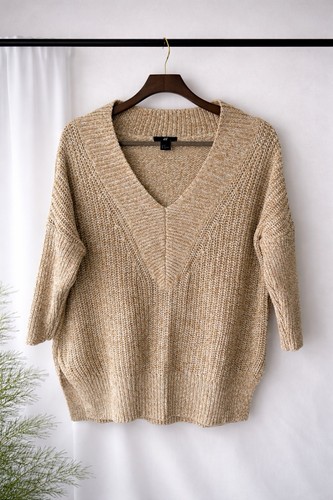 Chunky knit beige v neck - knit, v-neck