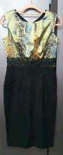 Diva Catwalk Bodycon Midi Pencil Dress Size L Snakeskin Animal Print Lace Satin