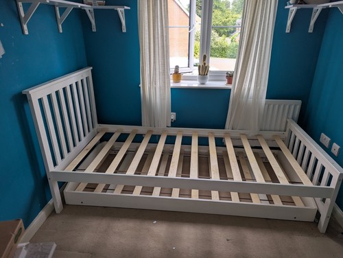 White wooden single bed with - wooden,