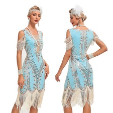 1920s Flapper Dress Vintage Sequins Fringed Great Gatsby Christmas Party LADY UK