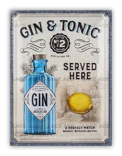 Gin tonic metal sign for - gin, &