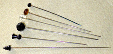 6 Stylish Antique Glass Topped Hatpins, c1925