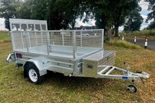 Ex Demo 8x5 Trailer with cage,rear loading ramp, Front alloy box ,Rear props