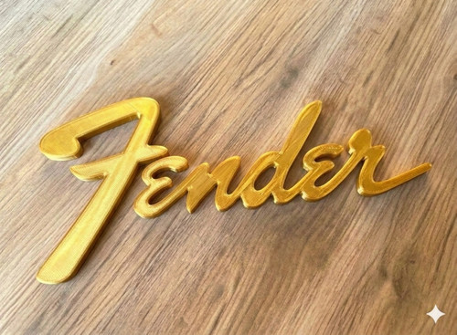 Gold fender style script logo - script,