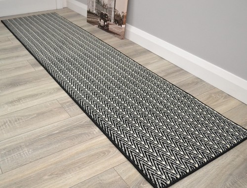 Black herringbone hall runner - black,