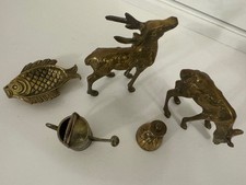 Vintage Brass Deer, Fish, Watering can, lady bell, ornament animal figures