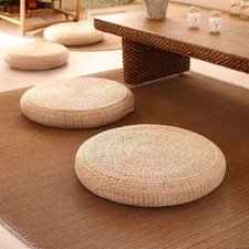 Japanese Round Hand Woven Straw Futon Cushion Tatami Floor Yoga Mat Seat Pad