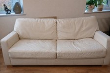 Cream Leather Look 3 Seater