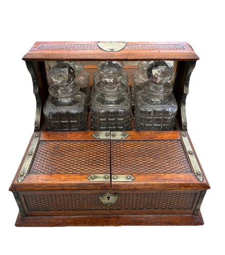 Victorian oak tantalus with - victorian, 3