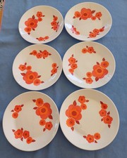 lot of 6 vintage orange flower lotus model arcopal dessert plates