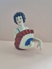 Superb Porcelain Half pin Cushion Flapper Doll With French Fan