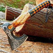 Custom Fordged Hand Made High Carbon Steel Axe Wood Handle With Leather Shealth