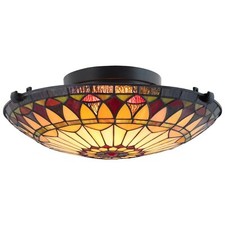 Kira Home Mateo 16" 2-Light Tiffany Glass Flush Mount Ceiling Light, Black Finis