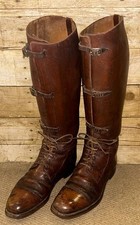 Military Oxblood English Leather Lace & Buckle Long Field Boots UK Size 8.5