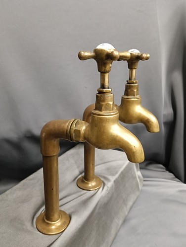 Tall brass bib taps - taps,, aged