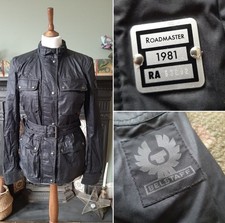 Belstaff Roadmaster Womens Jacket Black Cotton Waxed 10 12 Good Condition Belted