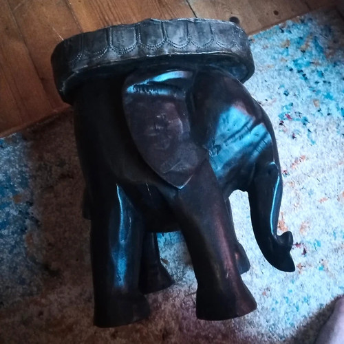 Hand carved elephant stool - carved,