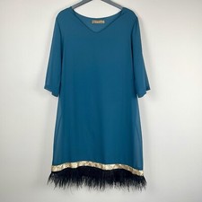 Pala Doro Dress Size Large XL Green Blue Fringe Flapper Retro Sequin CarraigDonn