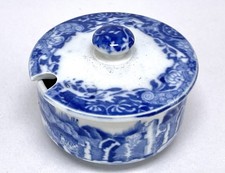Vintage Copeland Spode Blue Italian Pattern China Mustard Pot & Lid Circa 1900