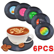 6 PCS Retro Record Vinyl Coasters Cup Mat for Tableware Non-slip