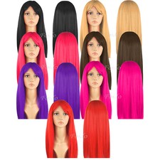 WOMENS 18” FULL LONG FANCY DRESS WIGS STRAIGHT COSPLAY COSTUME LADIES WIG PARTY