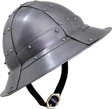 Medieval Kettle Helmet Steel Construction Leather Lined Interior Polished Chrome