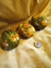 Vintage Kashmir Papier Mache Egg Trinket Boxes Hand Painted X3