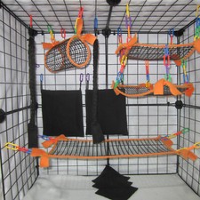 11 Pc Neon Orange Mesh Sugar Glider Cage Set, bedding, Sugar Glider Accessories