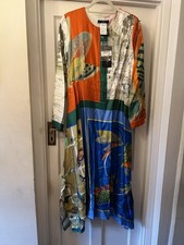 New MAX MARA WEEKEND Abile 100% Silk Orange & Blue Print Long Dress,UK12