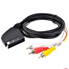 Scart Plug In / Out to Red White Yellow RCA 3 x Phono Plugs Video Cable Lead  2m