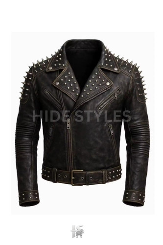 Men black studded leather - black,