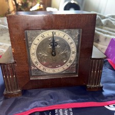ROTHERHAM ART DECO MAHOGANY MANTLE CLOCK with brass foliate Face Working