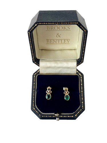 Synthetic emerald earrings - synthetic, 9ct