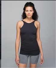 Lululemon In The Flow Tank Heather Black Top Ruched Scoop Back Yoga Athleisure