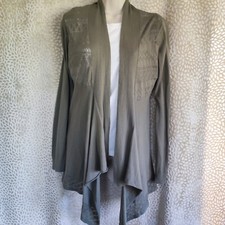 Fat Face Womens Cardigan Open Front Waterfall Style Lace Detail Khaki Green Sz S
