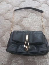 TOPSHOP Black Quilted Vegan Leather Bag Crossbody Or Shoulder Option Gold Chain