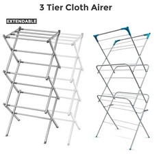 Extendable Clothes Airer Dryer 3 Tier Metal Laundry Drying Rack Indoor Outdoor 