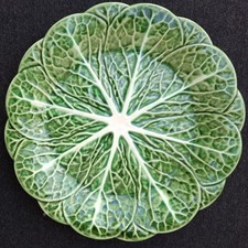 Vintage 10” Bordallo Pinheiro Portugal Majolica Green Cabbage Leaf Dinner Plate