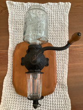 Antique ARCADE CRYSTAL No 3 Wall Mounted Cast Iron Coffee Grinder Wood Handle