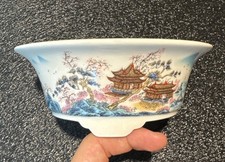Bonsai Pot White Ceramic Decorative Colourful Painted Image Unique Round