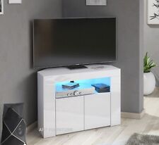 Corner TV Unit Stand Cabinet White Gloss &Matt Led Lights Clifton 07