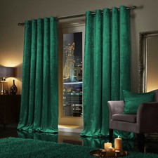 Crushed Velvet Blackout Curtains Eyelet Ring Top Ready Made Lined Pair Curtains