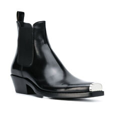 Runway British Metal Square Toe Mens Real Leather Chelsea Ankle Boots Cuban Heel