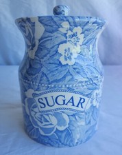 Victorian Chintz Burleigh Blue Floral Sugar Cointaner W Lid England