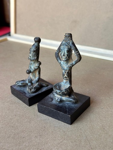 Pair antique dogon bronze - dogon,