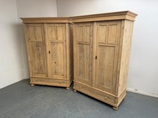 A Quality Pair of Antique Pine 2 Door Reeded Knockdown Wardrobes to Wax /Paint