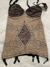 42C RAGO CORSELETTE 6 Garters Open Bottom Girdle Bra Body Briefer Black Mocha