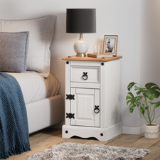 Corona Bedside Chest Cabinet Solid Pine Grey White Charcoal by Mercers Furniture